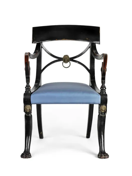 Framed Print : Armchair. Black painted elbow chair made from mahogany Framed Print : Armchair. Black painted elbow chair made from mahogany