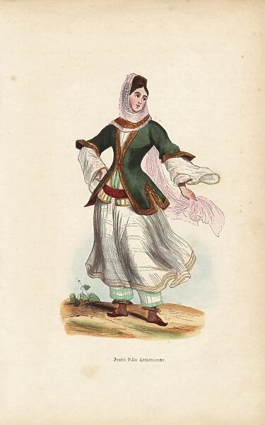Armenian girl in headscarf, veil, jacket