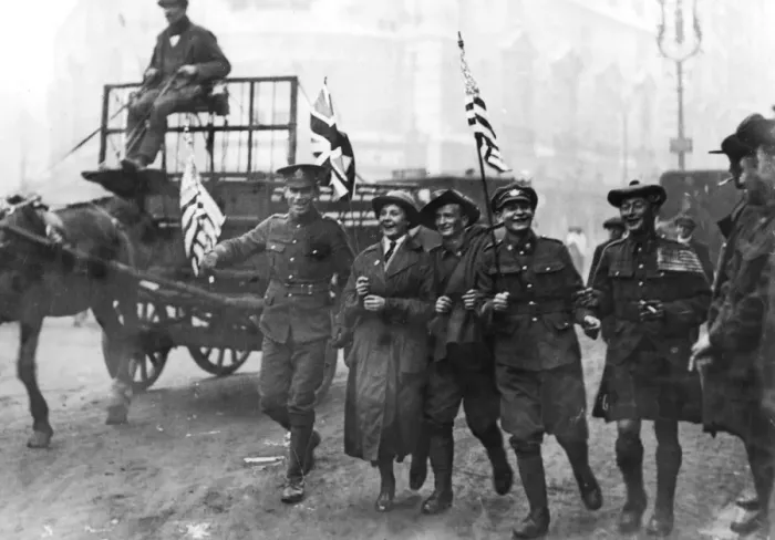 Framed Print : Armistice Day soldiers with flags Framed Print : Armistice Day soldiers with flags