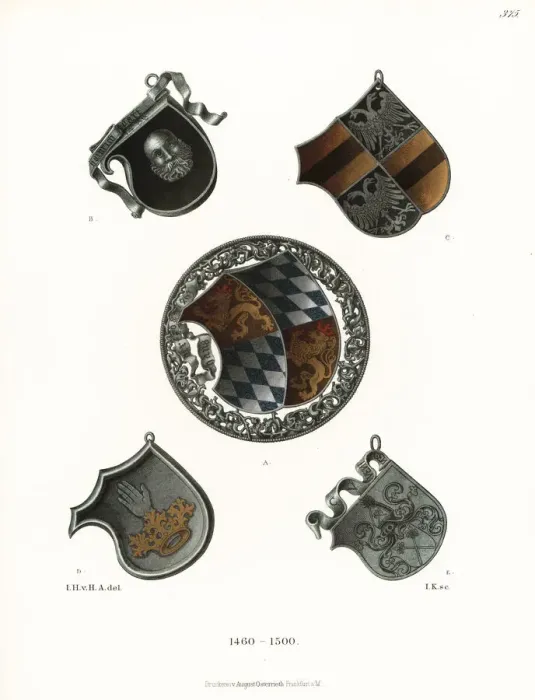 Framed Print : Armorial shields of the crossbowmens guild, late Framed Print : Armorial shields of the crossbowmens guild, late