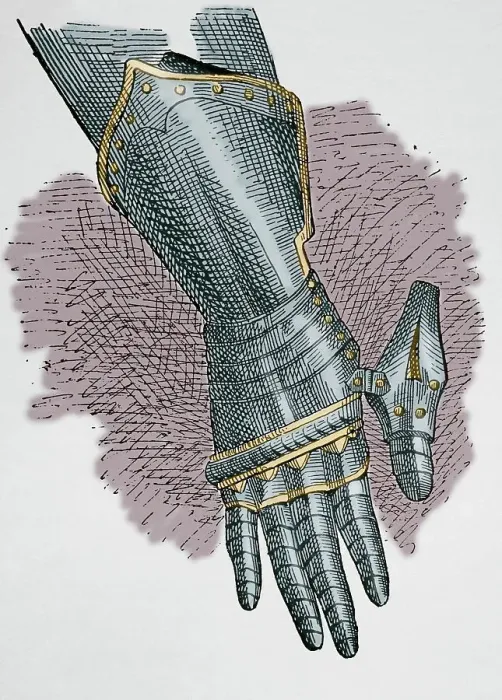 Framed Print : Armour. Gauntlet. Engraving. Museo Militar, 1883 Framed Print : Armour. Gauntlet. Engraving. Museo Militar, 1883