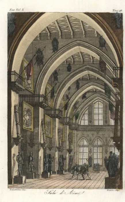 Framed Print : Armour room and school of combat, 12th century Framed Print : Armour room and school of combat, 12th century