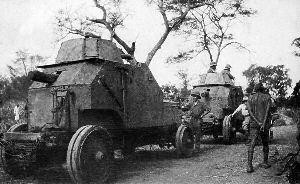 Armoured cars en route to Handeni, East Africa, WW1
