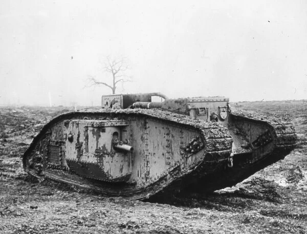 Armoured tank in a battlefield