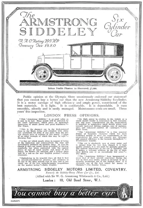 Framed Print : Armstrong Siddeley Motor Cars 1919 Framed Print : Armstrong Siddeley Motor Cars 1919