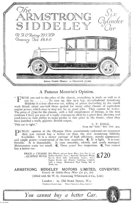 Framed Print : Armstrong Siddeley Motor Cars 1919 Framed Print : Armstrong Siddeley Motor Cars 1919