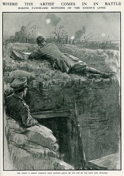 Army artist making sketches of enemy lines, WW1