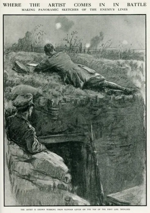 Framed Print : Army artist making sketches of enemy lines, WW1 Framed Print : Army artist making sketches of enemy lines, WW1
