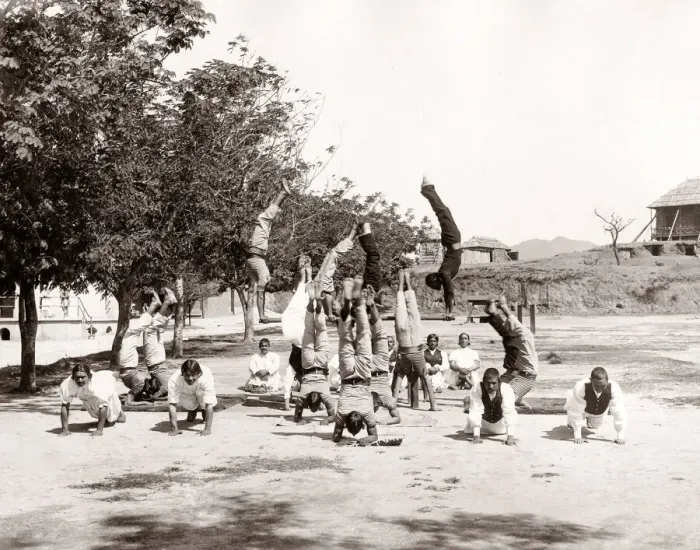 Framed Print : Army gymnastics instructors, Hong Kong, 1907 Framed Print : Army gymnastics instructors, Hong Kong, 1907
