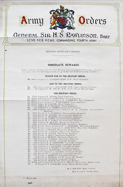 Army Orders from General Sir Hs Rawlinson