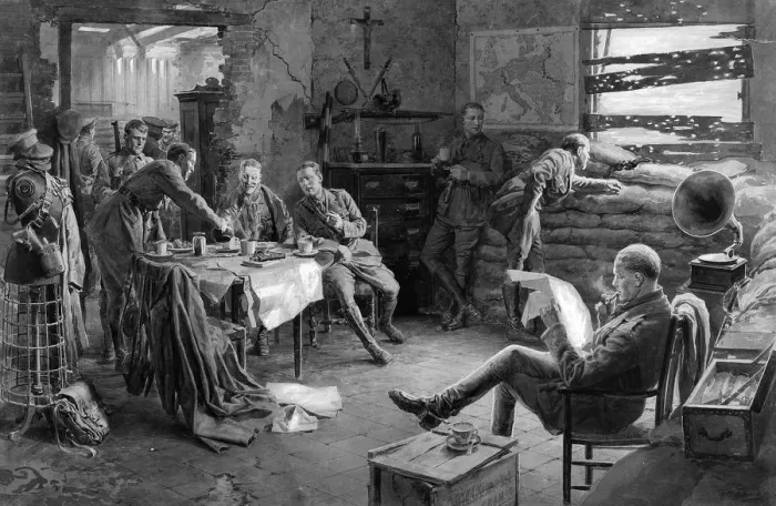 Framed Print : Army personnel relaxing in barracks, WW1 Framed Print : Army personnel relaxing in barracks, WW1
