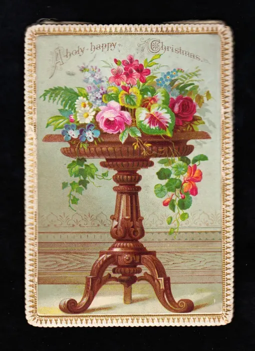 Framed Print : Arrangement of flowers on a table on a Christmas card Framed Print : Arrangement of flowers on a table on a Christmas card