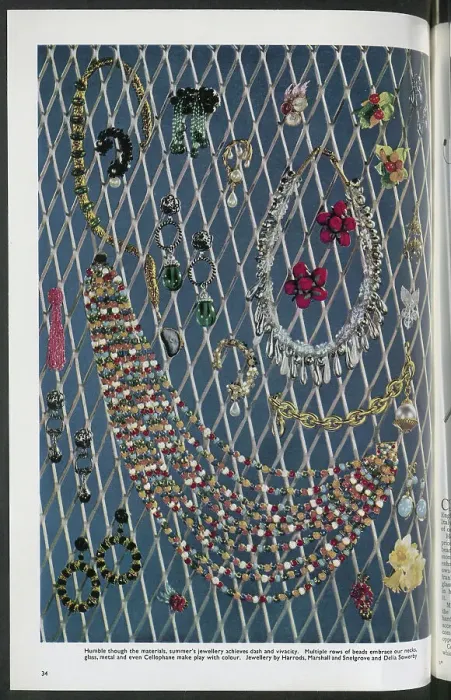 Framed Print : An array of colourful beads and ear-rings. Date: 1954 Framed Print : An array of colourful beads and ear-rings. Date: 1954