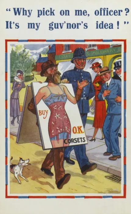 Framed Print : Arrested for wearing a corset advertising placard Framed Print : Arrested for wearing a corset advertising placard