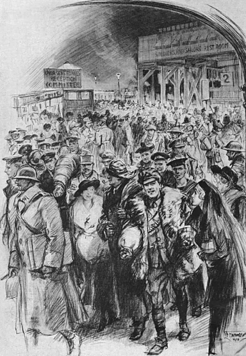 Framed Print : Arrival of Christmas leave trains at Victoria, WW1 Framed Print : Arrival of Christmas leave trains at Victoria, WW1