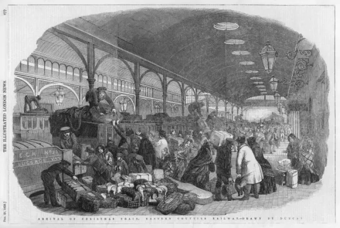 Framed Print : Arrival of Christmas train, Eastern Counties Railway Framed Print : Arrival of Christmas train, Eastern Counties Railway