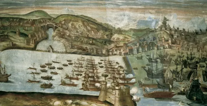 Framed Print : Arrival of the Spanish squadron to Lisbon under Framed Print : Arrival of the Spanish squadron to Lisbon under