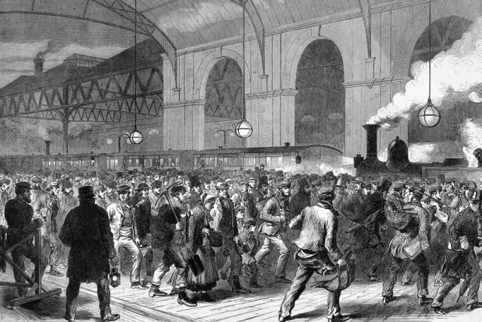 Framed Print : Arrival of the workmens train Framed Print : Arrival of the workmens train