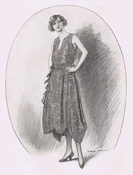 Art deco fashion sketch for an evening frock by Christabel R