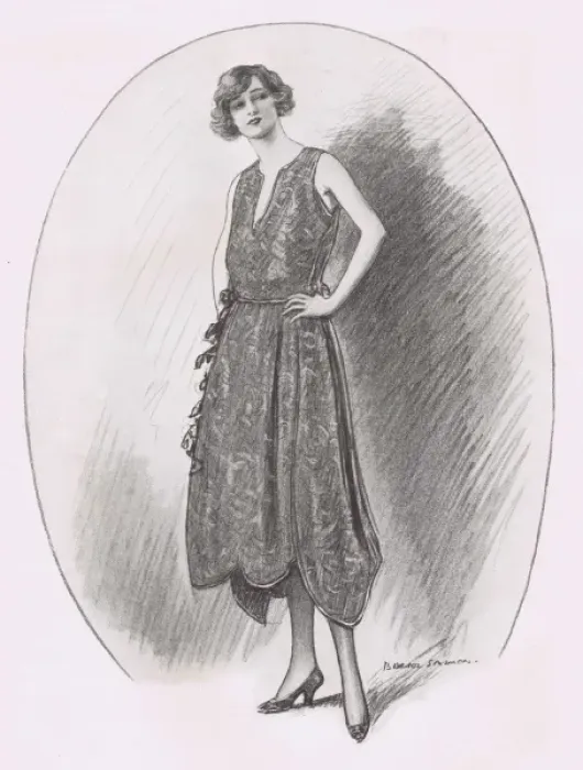 Framed Print : Art deco fashion sketch for an evening frock by Christabel R Framed Print : Art deco fashion sketch for an evening frock by Christabel R