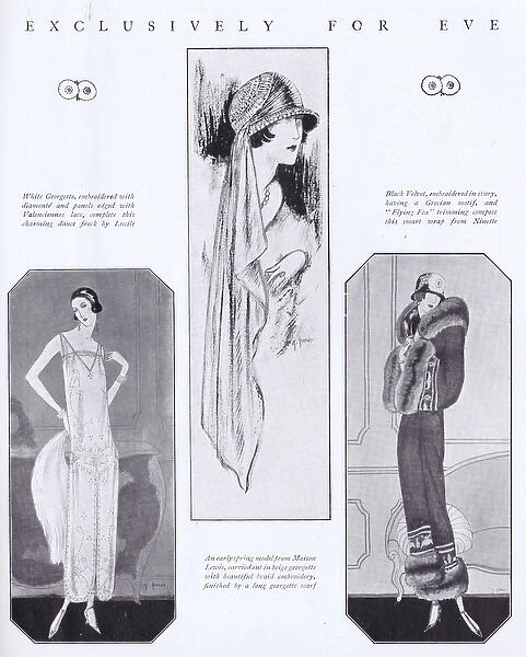 Three art deco fashion sketches by G. Peres