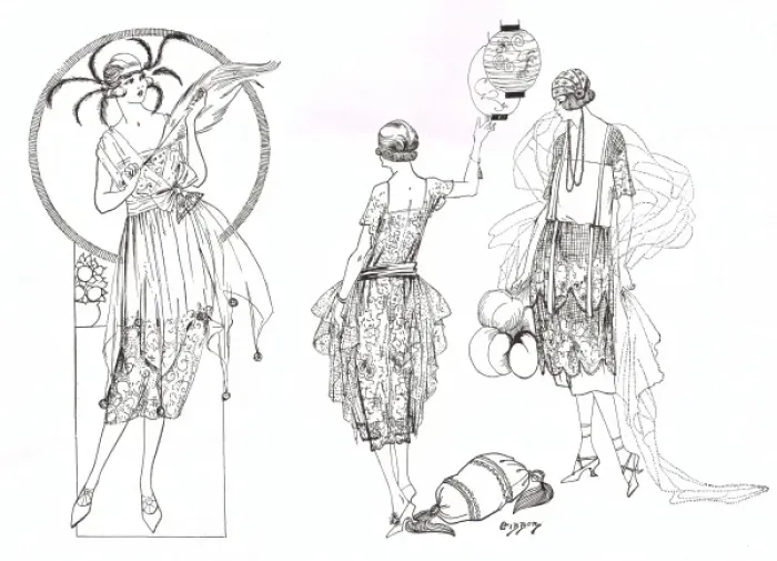 Framed Print : Three art deco fashion sketches, London 1921 Framed Print : Three art deco fashion sketches, London 1921