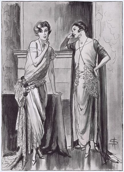 Art deco fashion sketches showing the importance of satin an