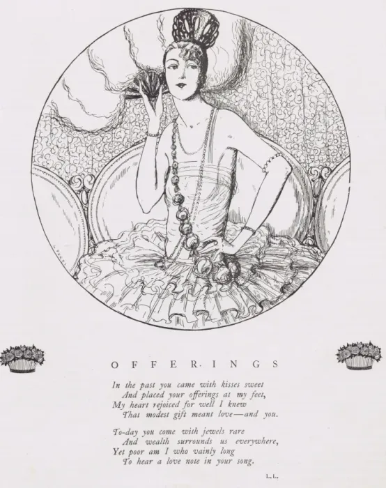 Framed Print : Art deco sketch entitled Offerings by G. Peres, 1921 Framed Print : Art deco sketch entitled Offerings by G. Peres, 1921