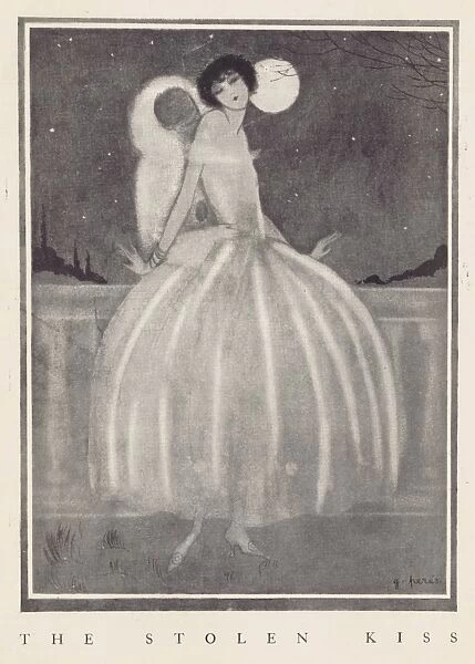 Art deco sketch entitled The Stolen Kiss by G. Peres