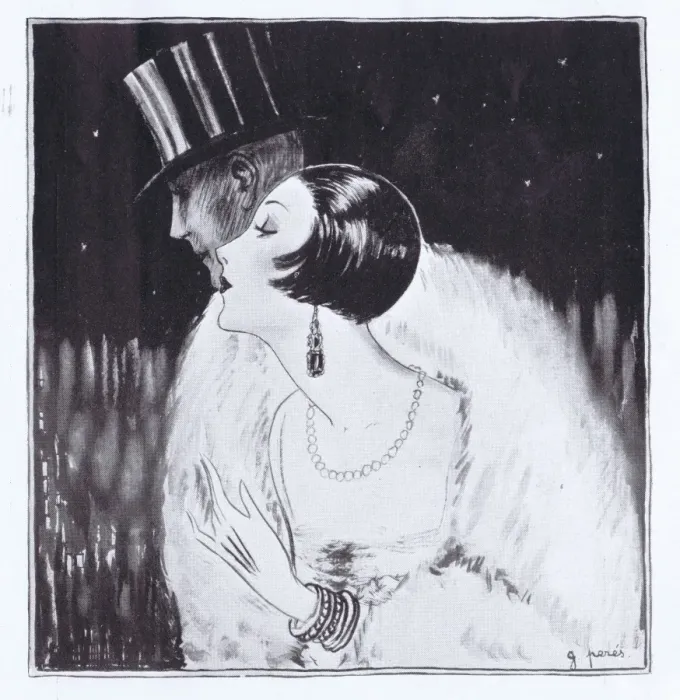 Framed Print : Art deco sketch by G. Peres of glamorous young lady and her Framed Print : Art deco sketch by G. Peres of glamorous young lady and her
