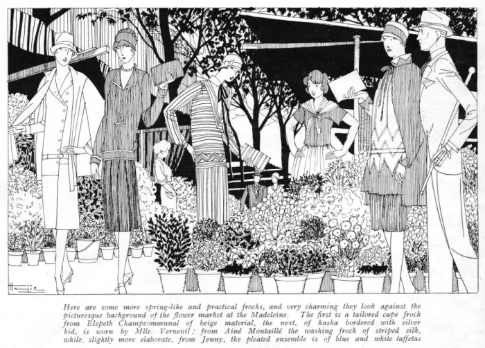 Framed Print : Art deco sketch by Hemjie of fashions in the flower market Framed Print : Art deco sketch by Hemjie of fashions in the flower market