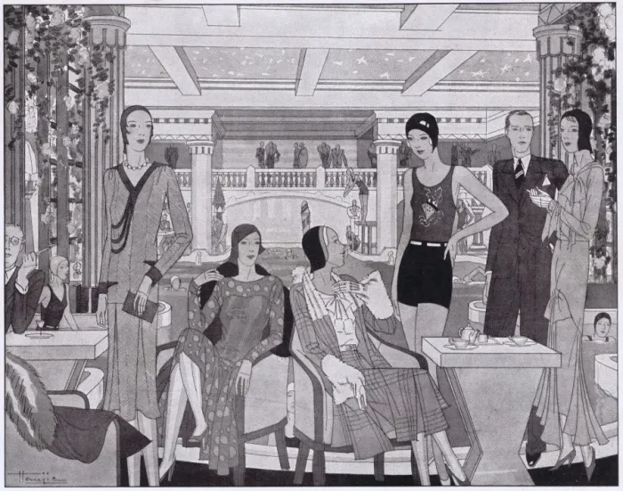 Framed Print : Art deco sketch of the interiror of the Lido, Paris, 1929