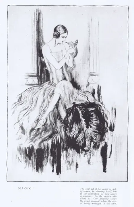 Framed Print : An art deco sketch by Peres entitled Magic showing an elegan Framed Print : An art deco sketch by Peres entitled Magic showing an elegan