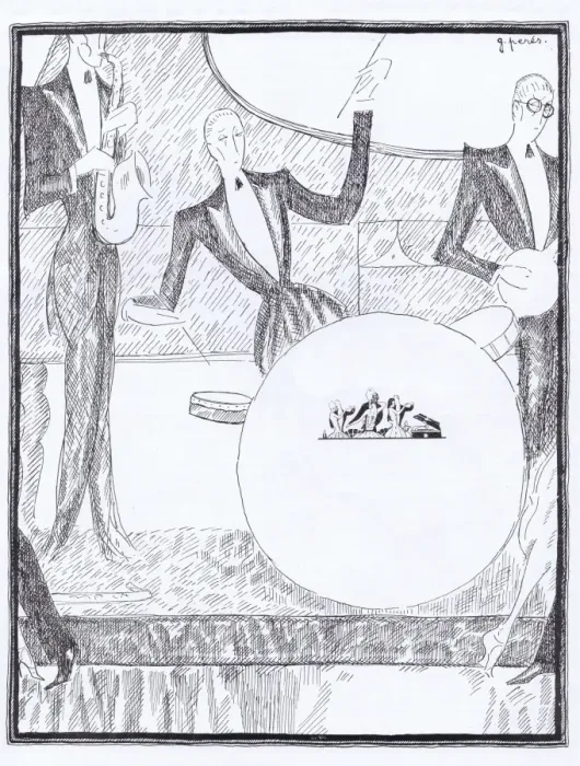 Framed Print : An art deco sketch by Peres of a Jazz Band, 1923 Framed Print : An art deco sketch by Peres of a Jazz Band, 1923