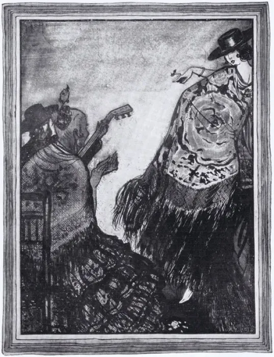 Framed Print : An art deco sketch by Peres of a Spanish dancer, 1923 Framed Print : An art deco sketch by Peres of a Spanish dancer, 1923