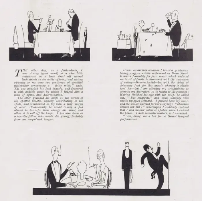Framed Print : Art deco sketches of the dining experience, London, 1921 Framed Print : Art deco sketches of the dining experience, London, 1921