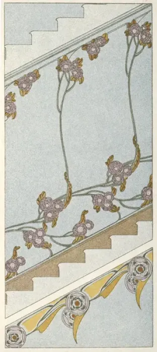 Framed Print : Art nouveau design with staircase effect Framed Print : Art nouveau design with staircase effect