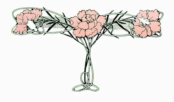 Framed Print : Art Nouveau Pink Carnation, Poppies Flower Swag Framed Print : Art Nouveau Pink Carnation, Poppies Flower Swag