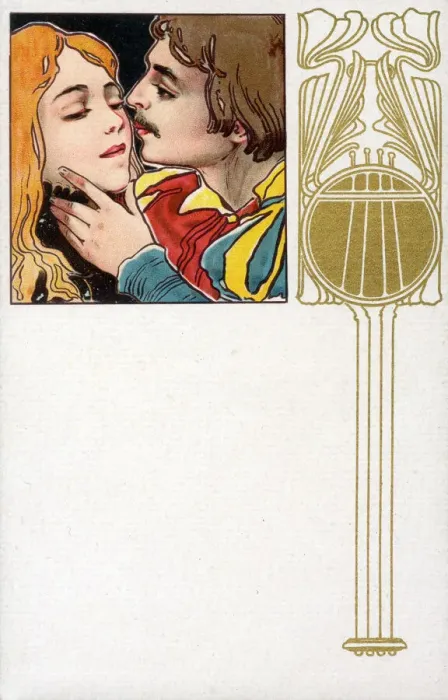 Framed Print : Art Nouveau romantic couple Date: early 20th century Framed Print : Art Nouveau romantic couple Date: early 20th century