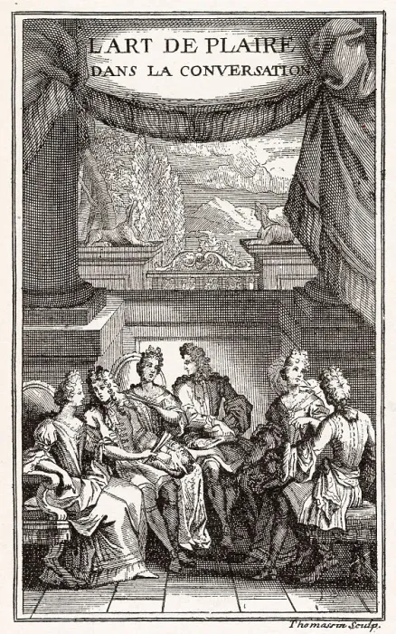 Framed Print : The art of pleasing in conversation - treatise by Ortigues de Vannoniere of Paris ; title page Date: 1695 Framed Print : The art of pleasing in conversation - treatise by Ortigues de Vannoniere of Paris ; title page Date: 1695