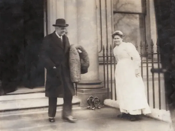 Framed Print : Arthur Balfour leaving his London house Framed Print : Arthur Balfour leaving his London house