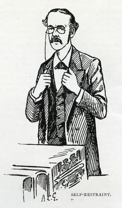 Framed Print : Arthur Balfour, M.P. - cartoon caricature Self-Restraint Framed Print : Arthur Balfour, M.P. - cartoon caricature Self-Restraint