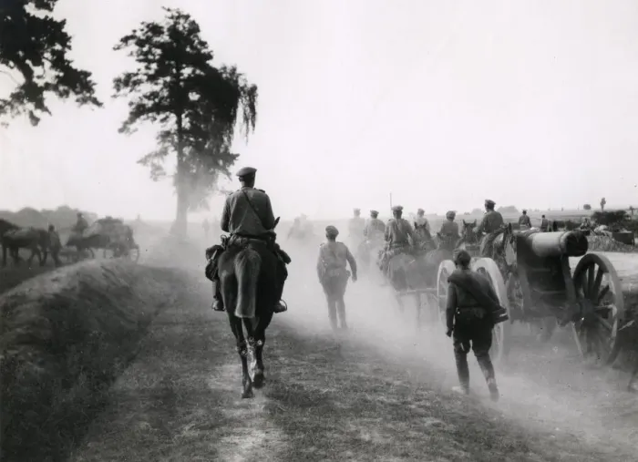 Framed Print : Artillery piece on the move in northern France during World War I Framed Print : Artillery piece on the move in northern France during World War I