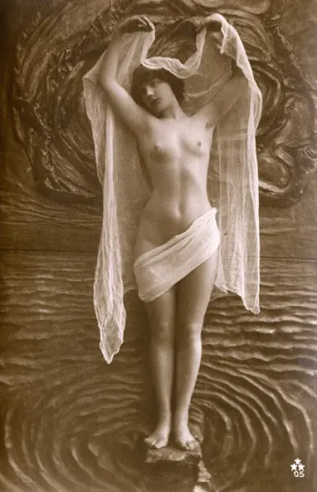 Framed Print : Artistic Italian nude standing amid stylised watery bakdrop Framed Print : Artistic Italian nude standing amid stylised watery bakdrop