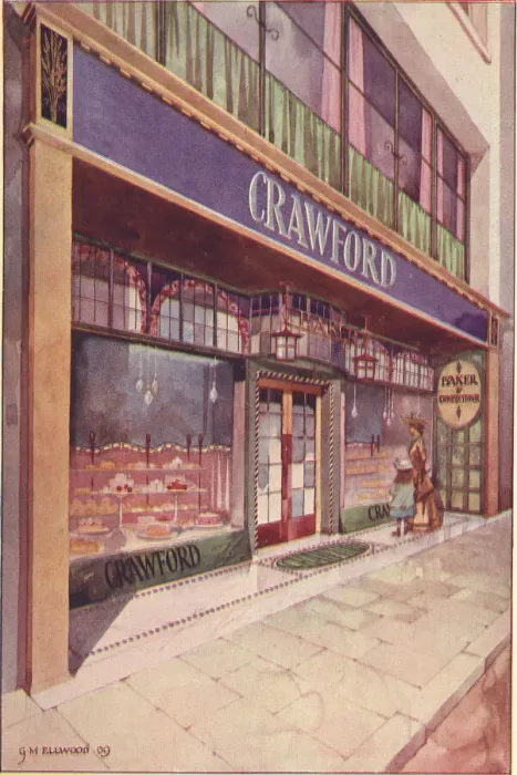 Framed Print : Artists impression of the exterior of a city bakers shop with a smart yet tempting Framed Print : Artists impression of the exterior of a city bakers shop with a smart yet tempting