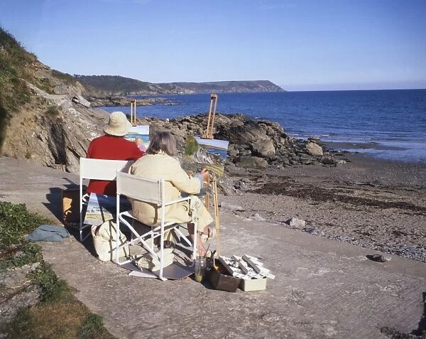 Two artists painting, Portholland, Cornwall