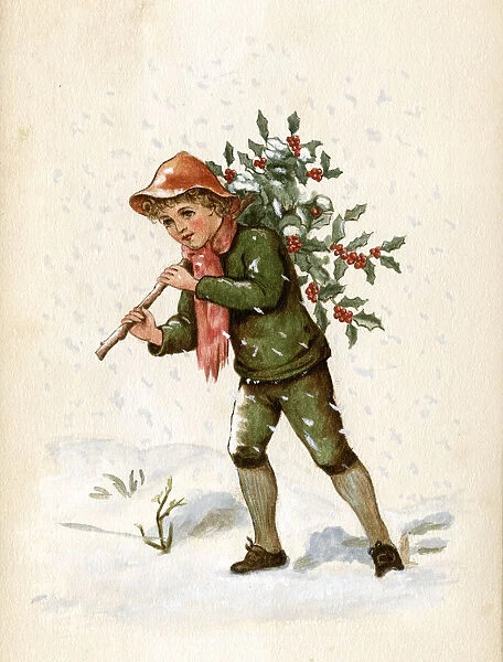 Artwork by Florence Auerbach, boy with holly