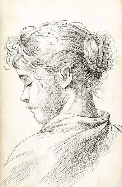 Artwork by Florence Auerbach, profile of a young woman