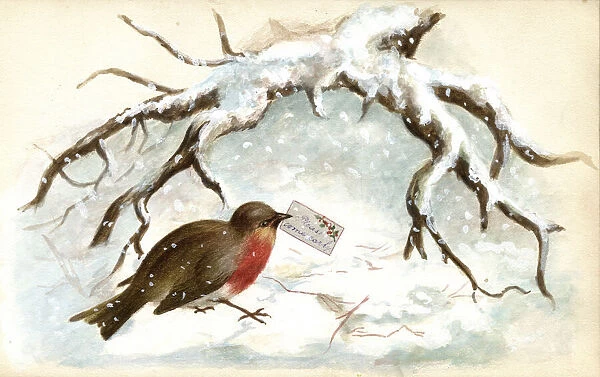 Artwork by Florence Auerbach, robin with note