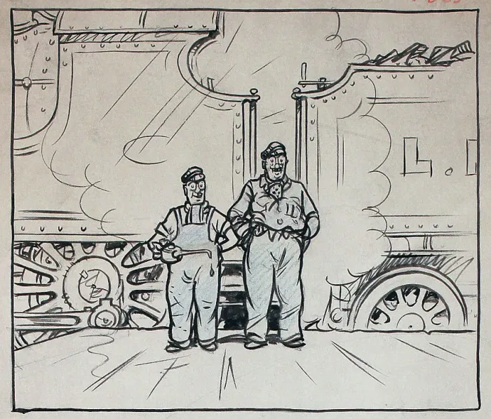 Framed Print : Artwork, two railwaymen Framed Print : Artwork, two railwaymen